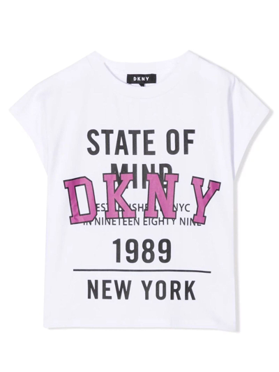 Dkny Kids' Girls White Cotton T-shirt In Bianco