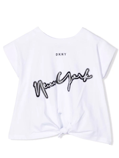 Dkny Kids' Logo-print Cotton T-shirt In Bianco