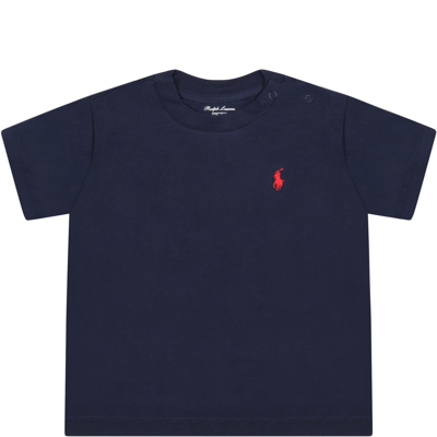 RALPH LAUREN BLUE T-SHIRT FOR BABY KIDS WITH ICONIC PONY LOGO