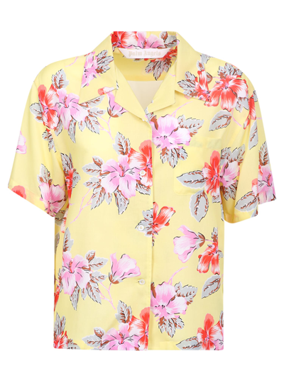 Palm Angels Hibiscus-print Short Sleeve Shirt In Yellow