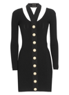 Balmain Black Viscose Button Mini Dress In Noir