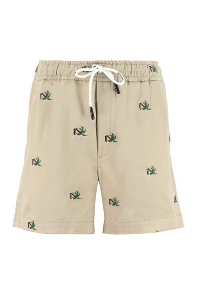 Palm Angels Palm Tree-print Drawstring Shorts In Beige,green