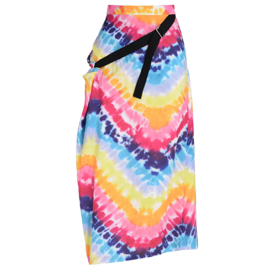 Kenzo Tie Dye Printed Satin Wrap Midi Skirt In Multicolore