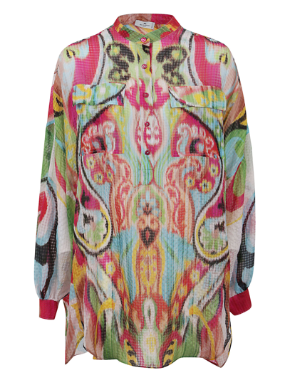 Etro Silk Shirt Dress With New Age Print In Multicolour