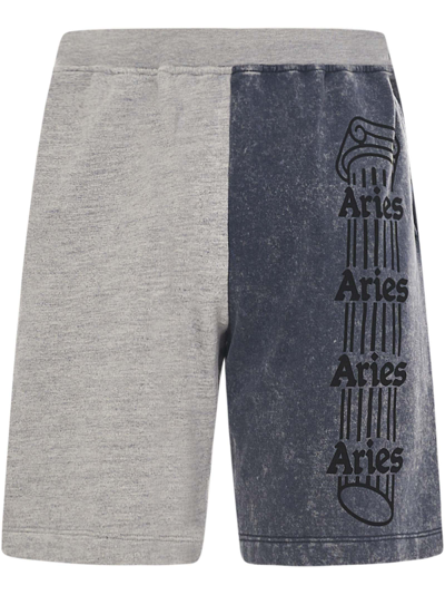 Aries Logo印花拼色运动短裤 In Blue