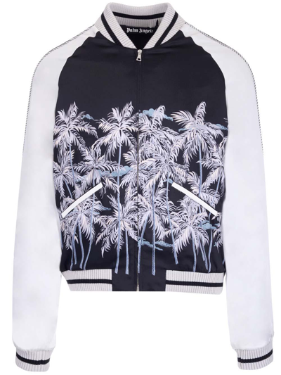 Palm Angels Zip-up Long-sleeved Jacket In Black/white