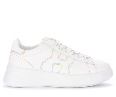 Hogan Rebel Sneakers With Multicolor Stitching In White