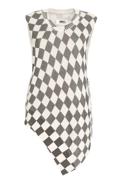 Mm6 Maison Margiela Black & White Cotton Vest In 001s Distorted Chess