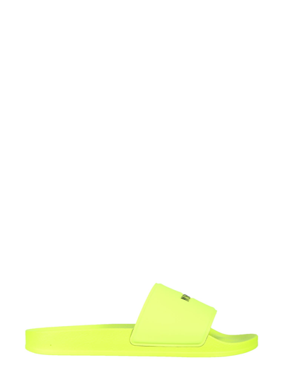 Msgm Logo Print Rubber Slide Sandals In Green