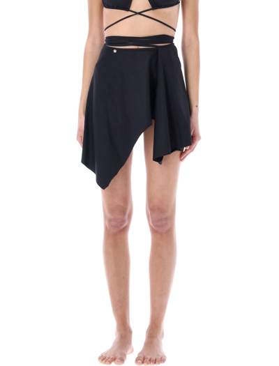 Attico Tied Waist Wrap Mini Skirt In Black