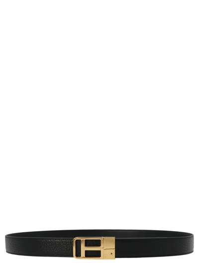 Tom Ford Logo Buckle Reversible Belt In Black