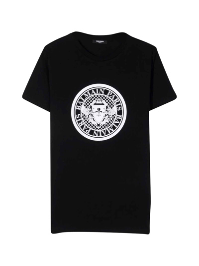 Balmain Black T-shirt Teen Unisex In Nero/bianco