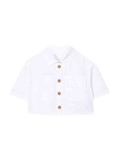 Balmain White Shirt Teen Unisex In Bianco/oro
