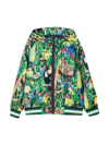 KENZO TEEN UNISEX MULTICOLOR WINDPROOF JACKET WITH ALL-OVER BOTANICAL PRINT WITH STRIPED EDGES, CLASSIC HO