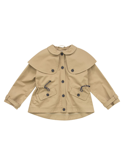 Il Gufo Kids' Cotton Trench Coat With Drawstring In Beige