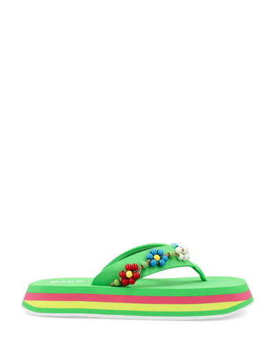 Msgm Beads Embellished Thong Sandals In Green