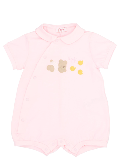 Il Gufo Babies' Logo Embroidery Short Bodysuit In Pink