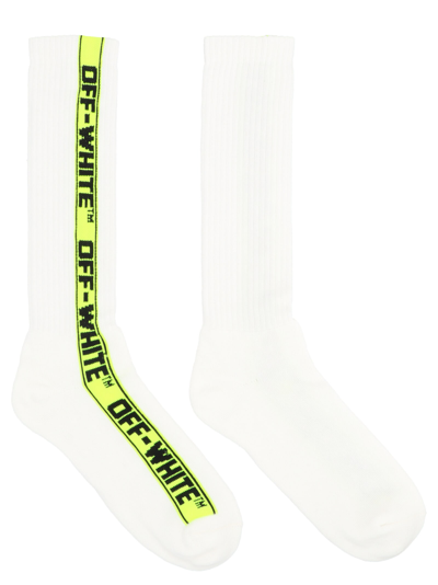 Off-white Logo-jacquard Ribbed Cotton-blend Socks In White
