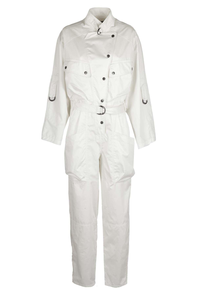 Isabel Marant Florine Belted Cotton Jumpsuit In White