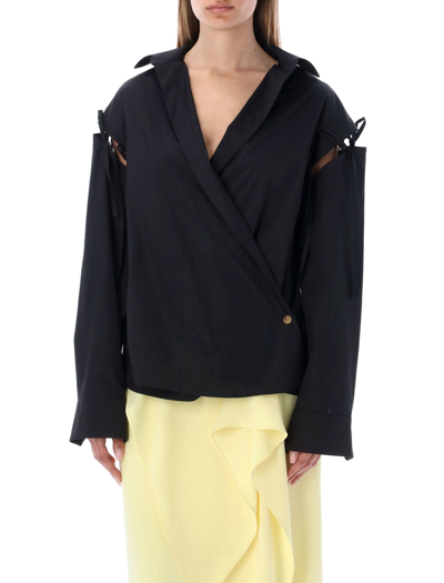 A.w.a.k.e. Tie On Sleeve Detailed Oversized Shirt In Black