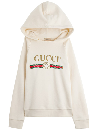 Gucci Kids' Jersey Hoodie With Logo Print In White Green Red