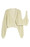 Open Edit Metallic Knit Twinset In Metallic Gold