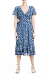 Maxstudio Printed Ruffle Short Sleeve Dress In Ocean/ Blue Rosette Pnl