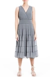 Maxstudio V-neck Sleeveless Mesh Midi Dress In Black/ Ivory Mini Petal Crest