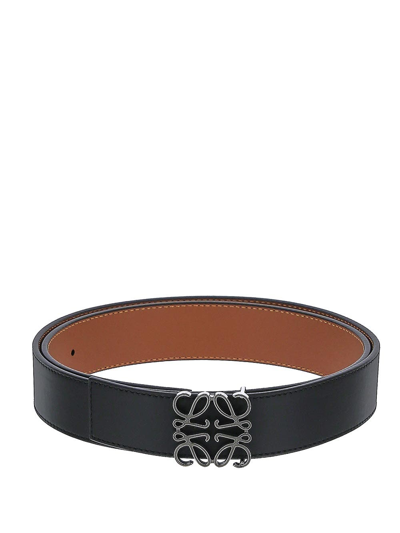 Loewe Anagram Reversible Leather Belt In Black & Tan