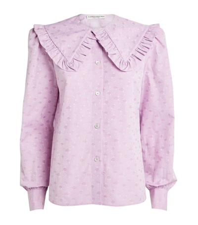 Alessandra Rich Cotton Ruffled-collar Blouse In Violett