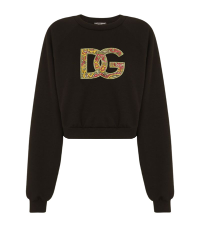 Dolce & Gabbana Brocade Logo Cotton Blend Sweatshirt In Black