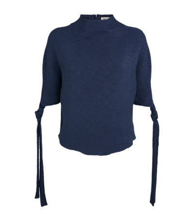 Edeline Lee Funnel-neck Pedernal Blouse In Navy