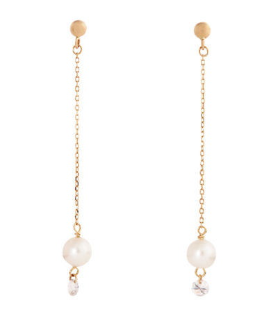 Persée 18k Yellow Gold Diamond Pearl Drop Earrings