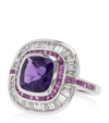 ANNOUSHKA WHITE GOLD, DIAMOND, AMETHYST AND SAPPHIRE UNIQUE RING (SIZE N)