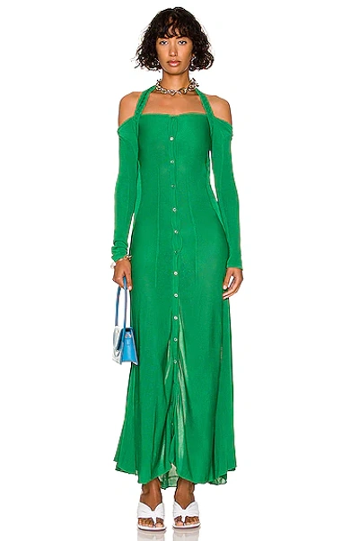 Jacquemus Lagoa Cold-shoulder Stretch-knit Maxi Dress In Green