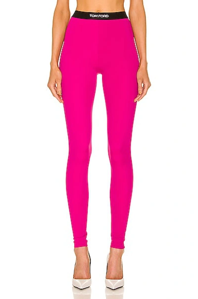 Tom Ford Jacquard-trimmed Stretch-jersey Leggings In Fuchsia