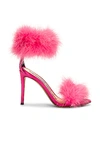 Alexandre Vauthier Pink Feather And Satin Veronica Ankle Strap Sandals In Azalea