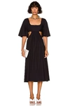 MATTHEW BRUCH FLUTTER SLEEVE CUTOUT MIDI DRESS