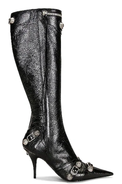 Balenciaga 90mm Cagole Leather Tall Boots In Black