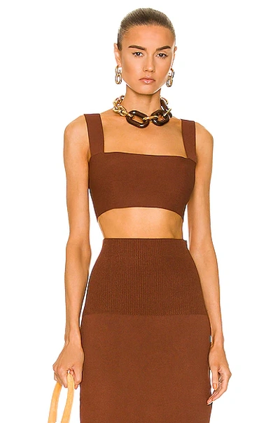 Victoria Beckham Vb Body Square-neck Jersey Cropped Top In Brown