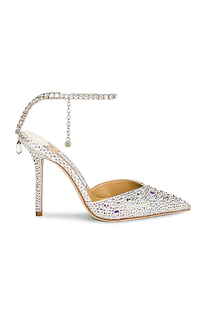 Jimmy Choo Saeda Crystal Ankle Strap Pointed Toe Pump In White