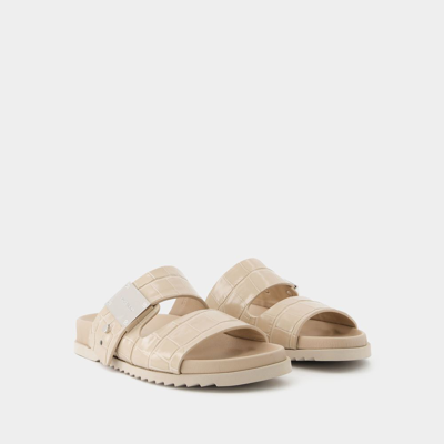 Burberry Olympia Croc-embossed Leather Slides In Beige