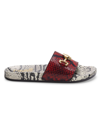 Cavalli Class Women's Snake-embossed Leather Pool Slides In Red