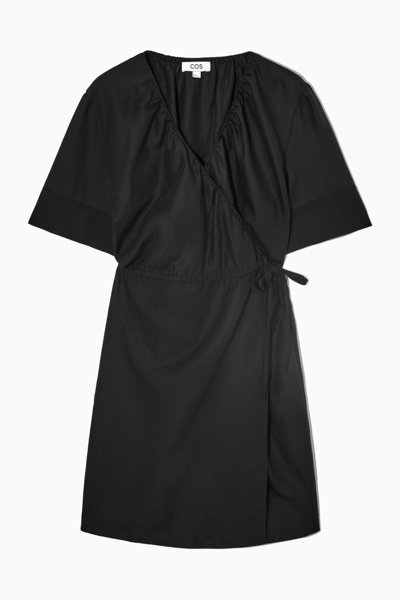 Cos Mini Linen-blend Wrap Dress In Black