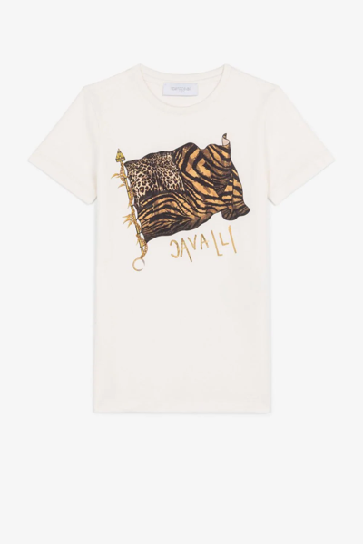 Roberto Cavalli Junior Kids' Animalier Patchwork-print Logo T-shirt In White