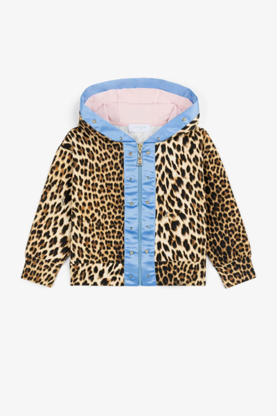 Roberto Cavalli Junior Kids' Studded Leopard-print Hoodie In Brown