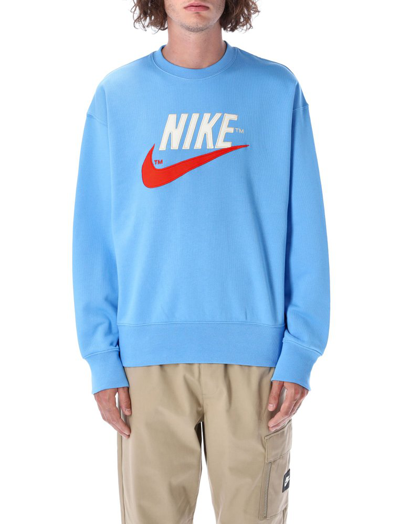 Nike Logo French Terry Crewneck Sweatshirt In University Blue