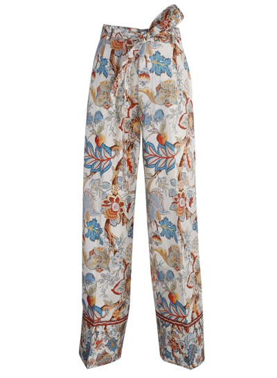 Etro Floral Print Wide Leg Trousers In Weiss