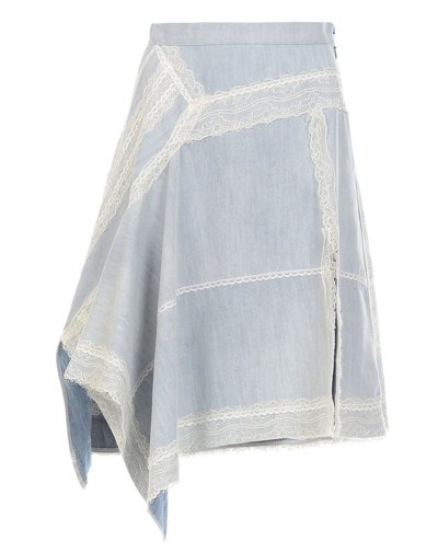 Koché Asymmetric Lace-trim Denim Skirt In 488 Light Blue