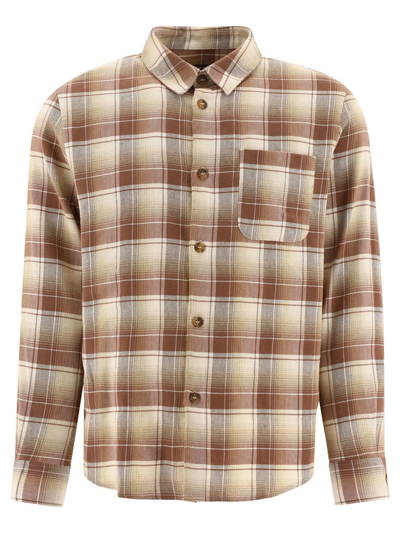A.p.c. Trek Cotton & Linen Plaid Regular Fit Button Down Shirt Jacket In Beige